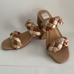 Dolca Vita Sully Neutral Chunky Heel Slide 4 Braided Gold/Brown/Tan/Ivory NWOT